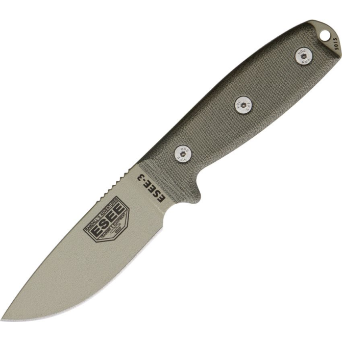 Nóż ESEE Model 3 Desert Tan MP Plain Edge / OD Green Sheath (3PM-DT)