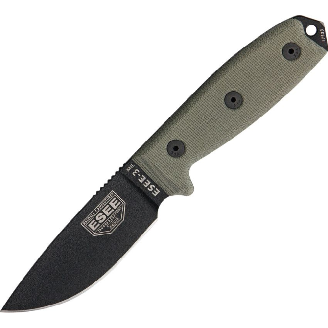 Nóż ESEE Model 3 MIL Black Plain Edge / Black Sheath (ESEE-3MIL-P-B)