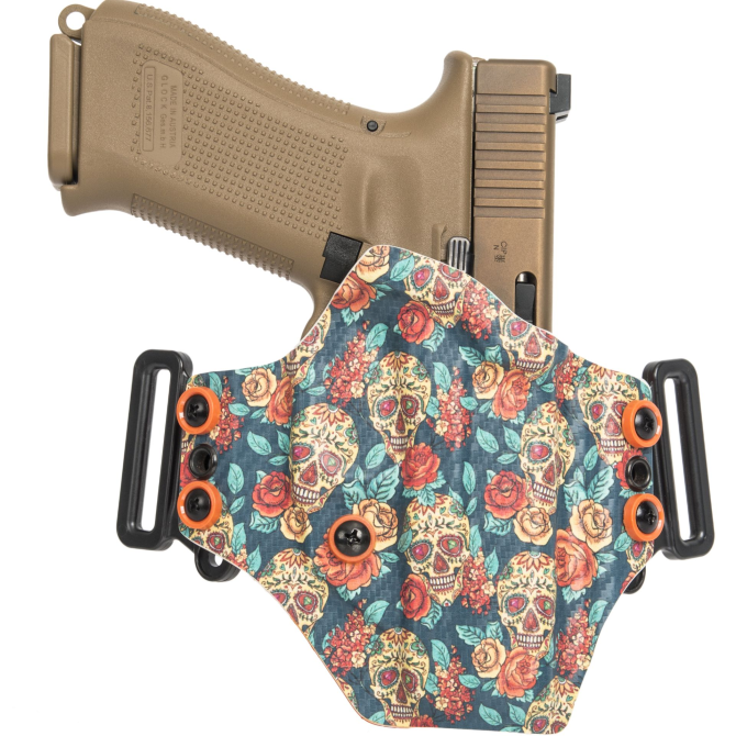 Kabura GR Kydex Minimalist OWB Holster - Glock 19 - Carbon Sugar Skulls