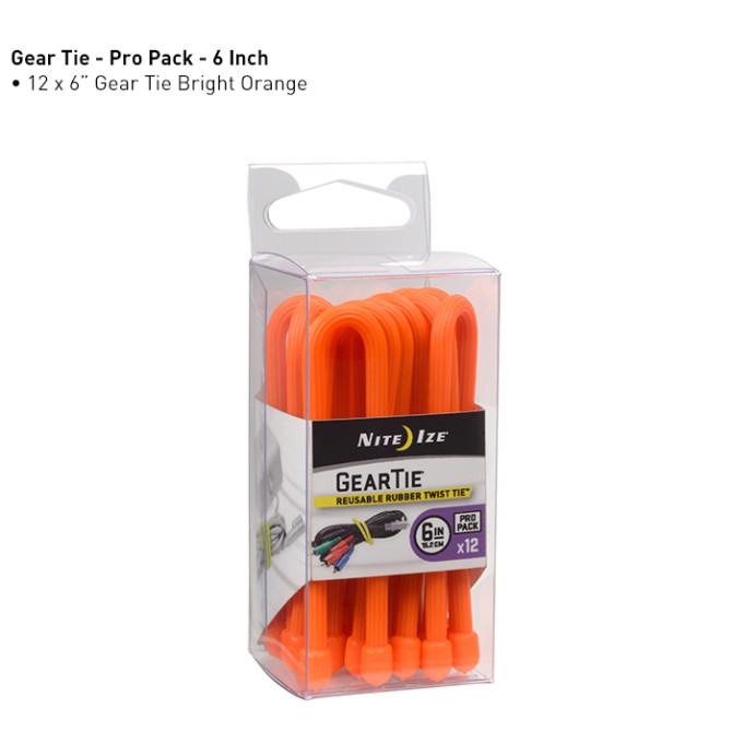 Troki Nite Ize Gear Tie 6 inch Pro Pack Orange - Zestaw 12 szt - GTPP6-31-R8