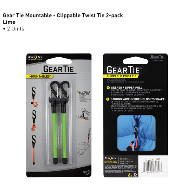 Troki Nite Gear Tie Clippable 3 inch - Lime - 2Pack - GLZ-17-2R7