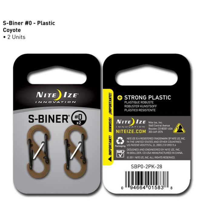 Karabińczyk Nite Ize - Plastic S-Biner Size #0 - 2 Pack - Coyote