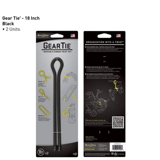 Nite Ize Gear Tie 18" - 2 szt - Czarny - GT18-2PK-01