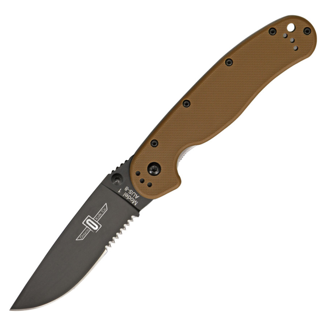 Nóż Ontario RAT-1 Folder Coyote Brown Black Serrated - 8847CB