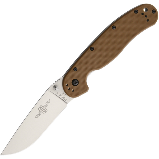 Nóż Ontario RAT-1 D2 Folder Silver Plain Coyote Brown - 8867CB